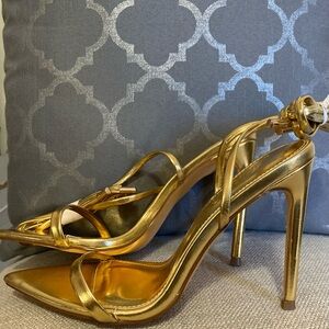 Liliana Gold Stiletto Heels with Intricate Straps